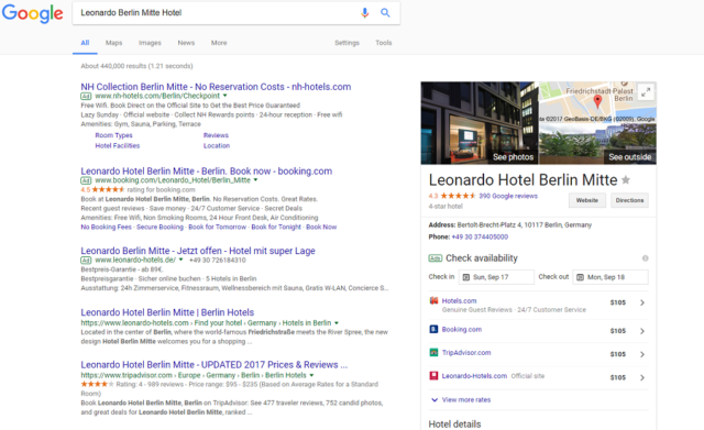 Metasearch in Google search results